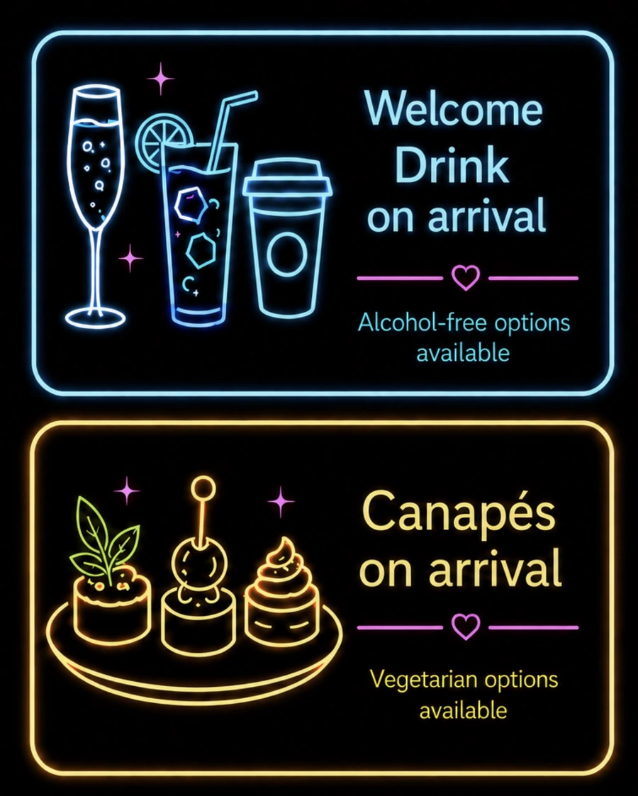 Welcome drink and canapes on arrival